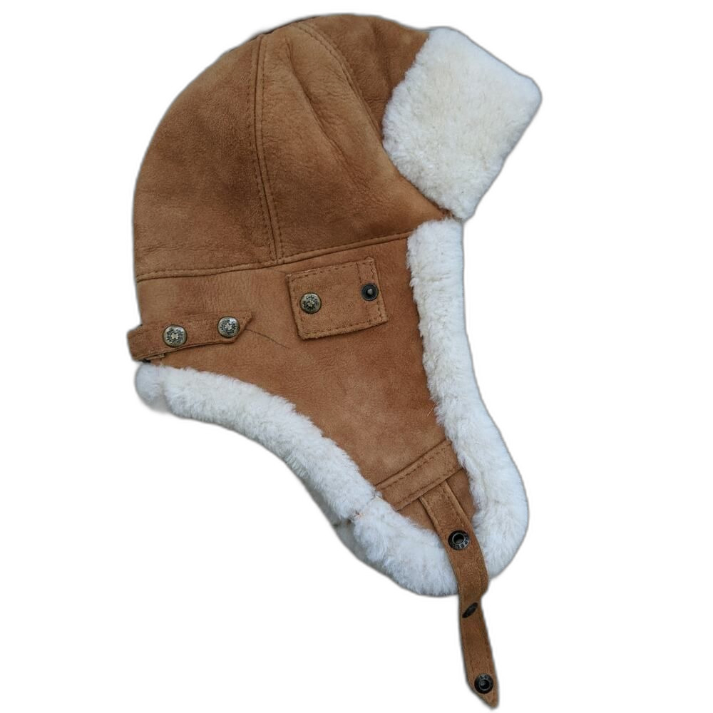 LN 100% wool/ sheep skin trapper aviator bomber hat harsh cold mens size 22